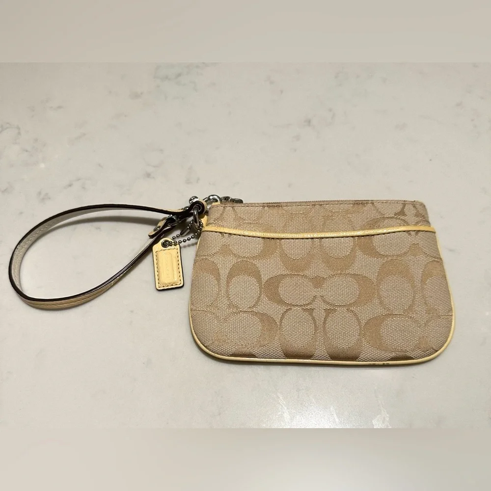 Coach Beige/Yellow Signature Canvas and Leather Wristlet Pochette - Picture 5 of 10